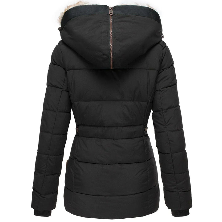 Adeline puffer winter coat, back view in black