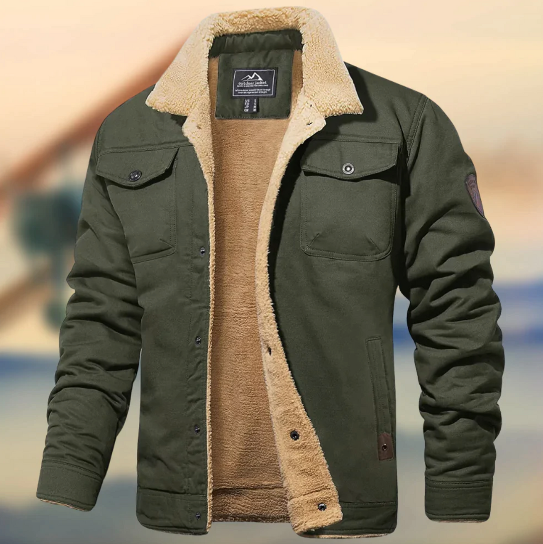 Barrett sherpa collar winter jacket in green, front view