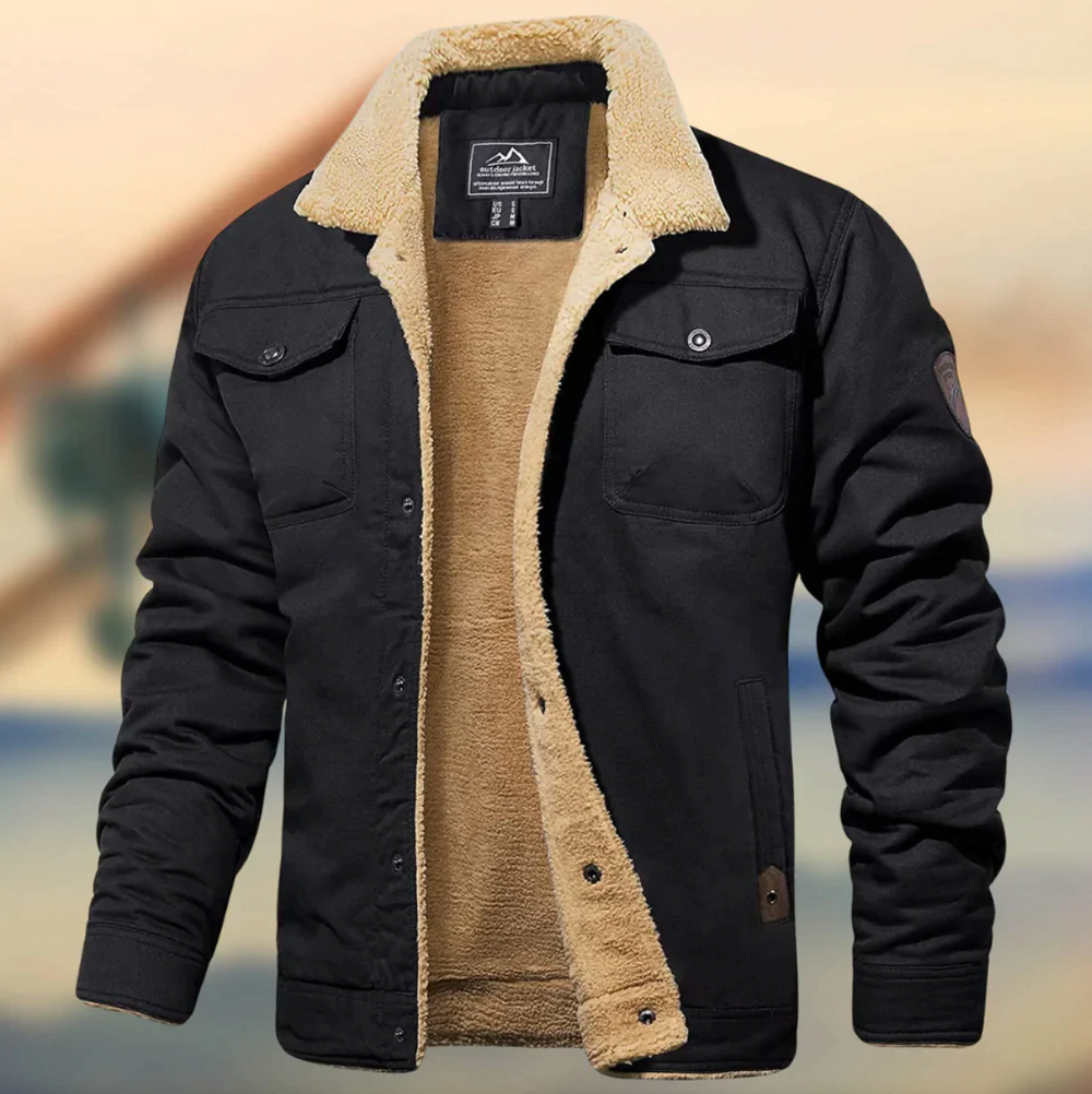 Barrett sherpa collar winter jacket in black, front view