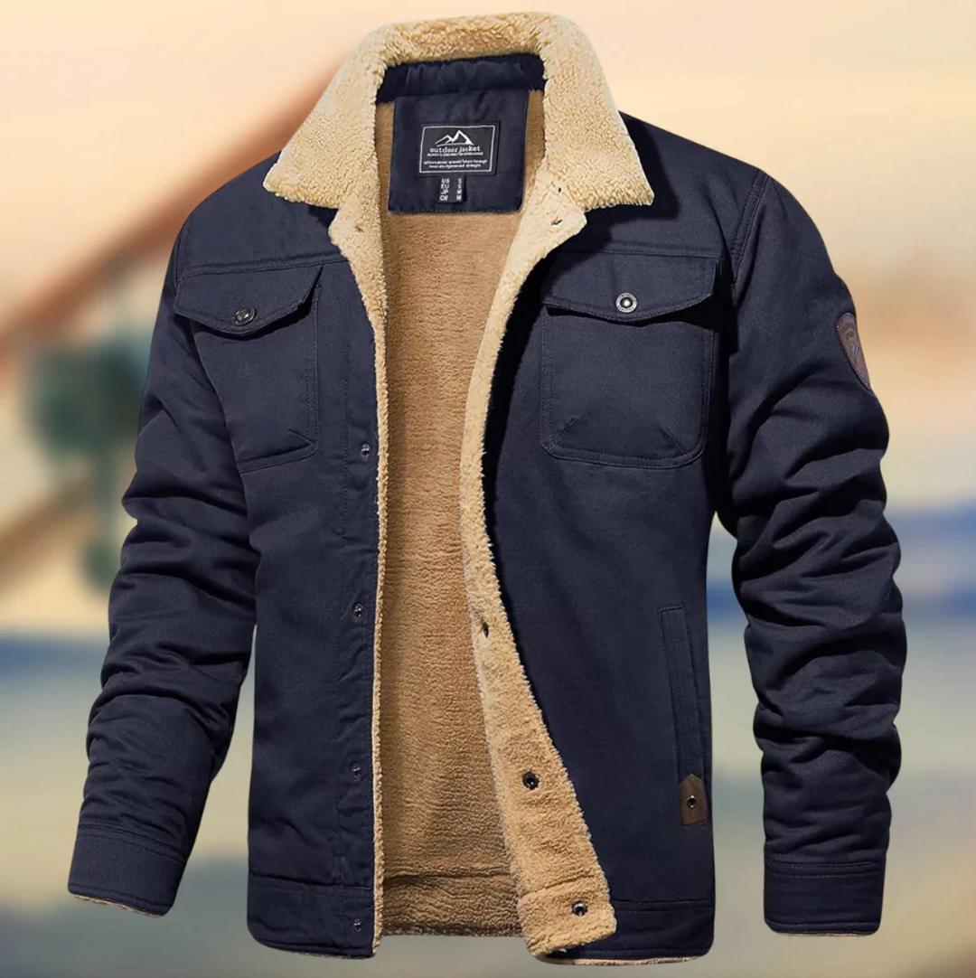 Barrett sherpa collar winter jacket in navy blue, front view