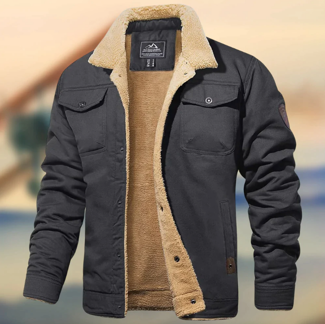 Barrett sherpa collar winter jacket in gray, front view