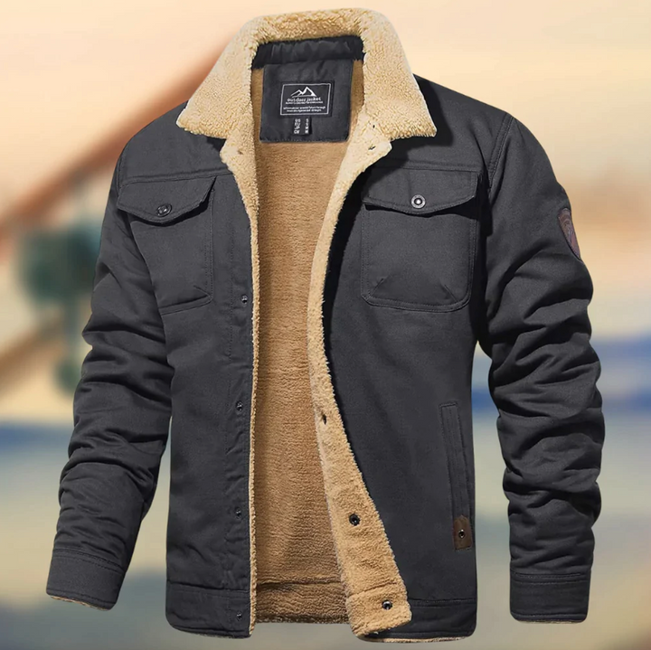 Barrett sherpa collar winter jacket in gray, front view