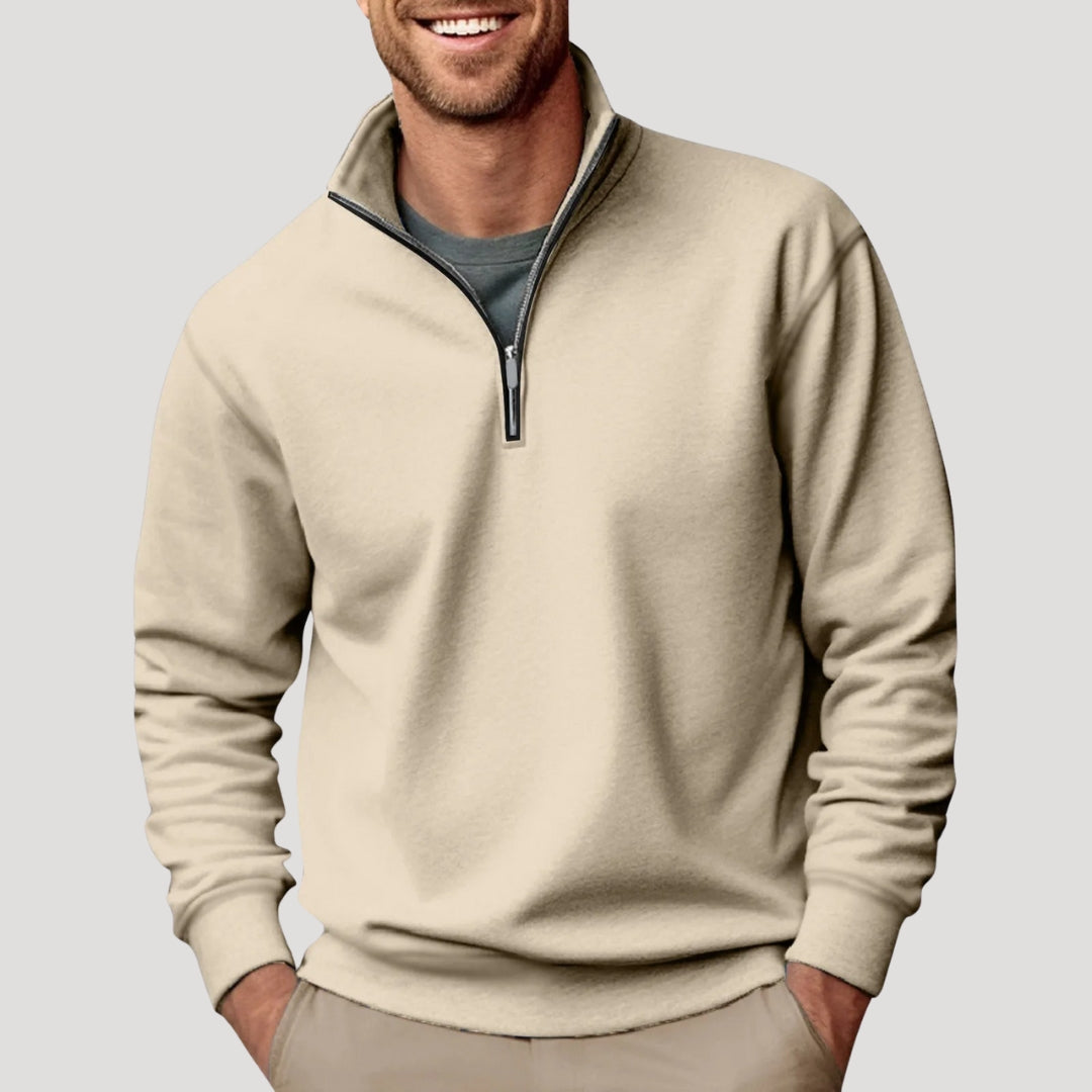Bennett classic quarter-zip pullover in beige, front view