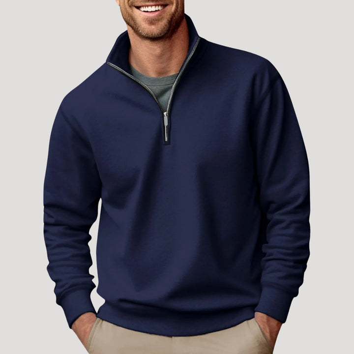 Bennett classic quarter-zip pullover in navy blue, front view
