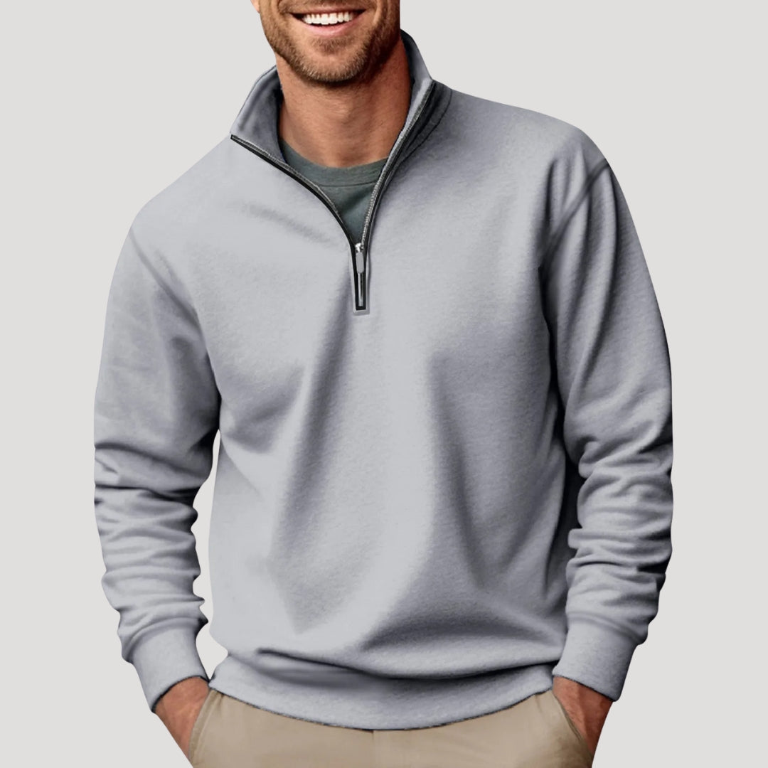 Bennett classic quarter-zip pullover in gray, front view