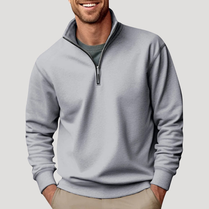 Bennett classic quarter-zip pullover in gray, front view