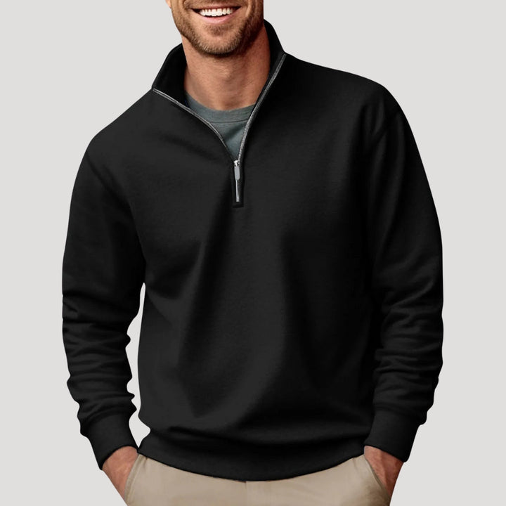 Bennett classic quarter-zip pullover in black, front view