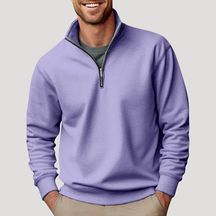 Bennett classic quarter-zip pullover in purple, front view
