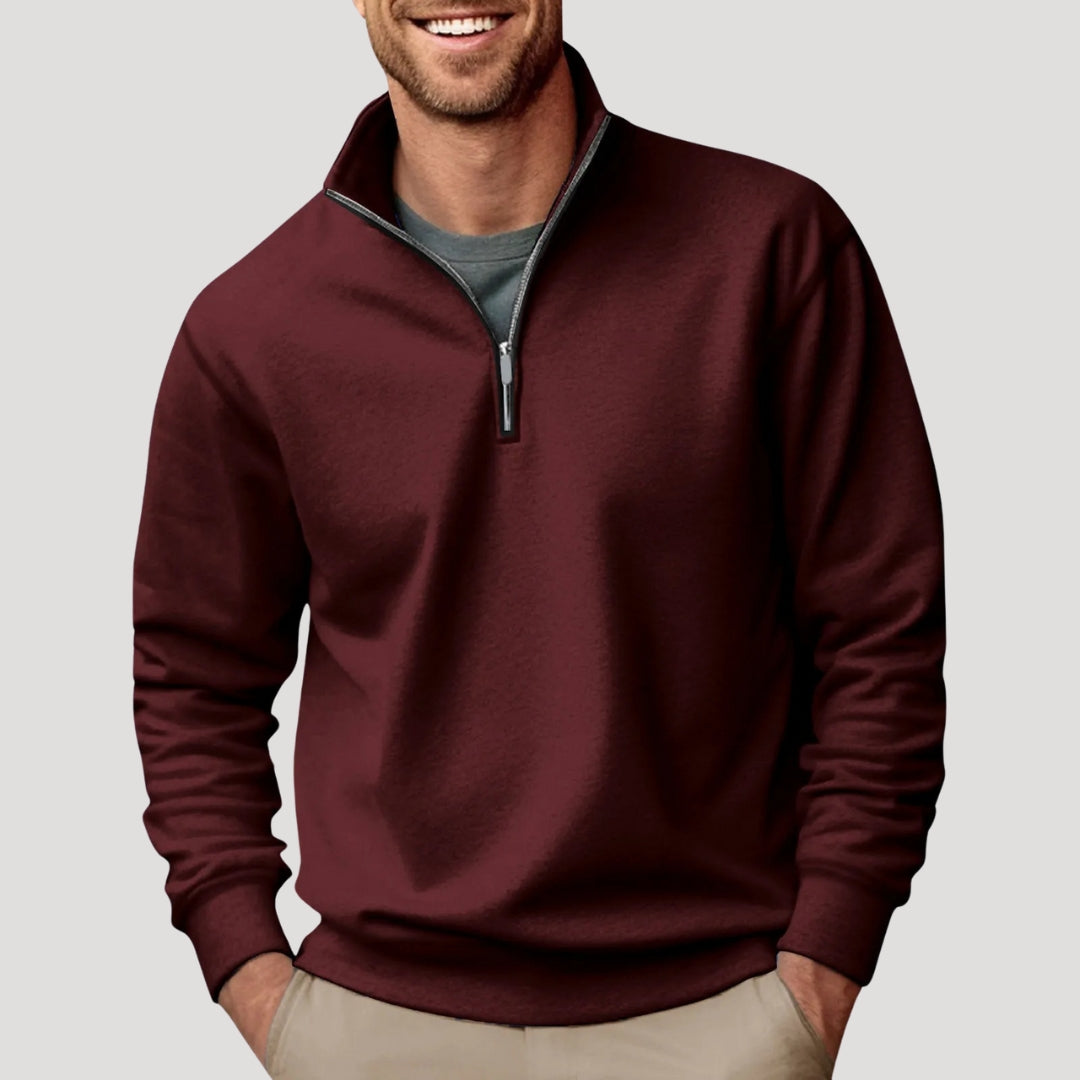 Bennett classic quarter-zip pullover in burgundy, front view