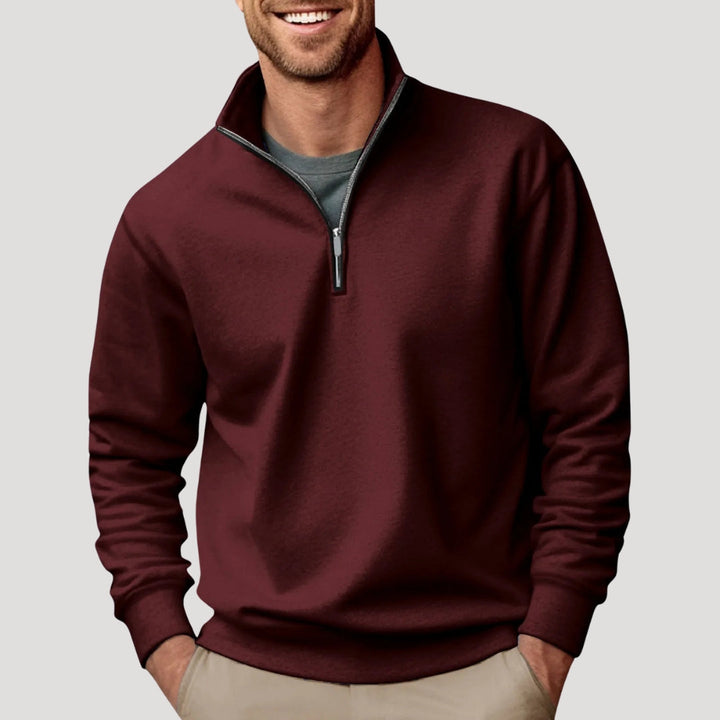 Bennett classic quarter-zip pullover in burgundy, front view