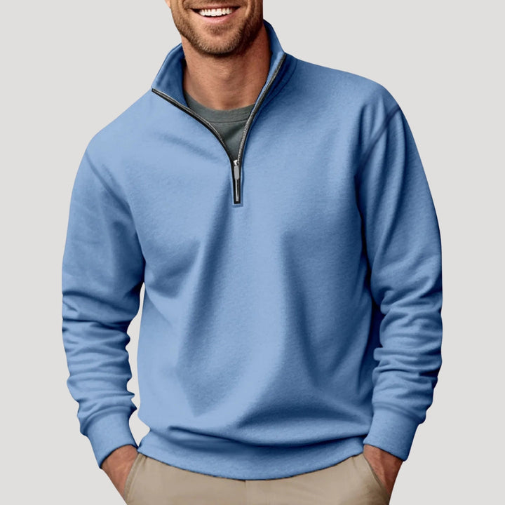 Bennett classic quarter-zip pullover in light blue, front view