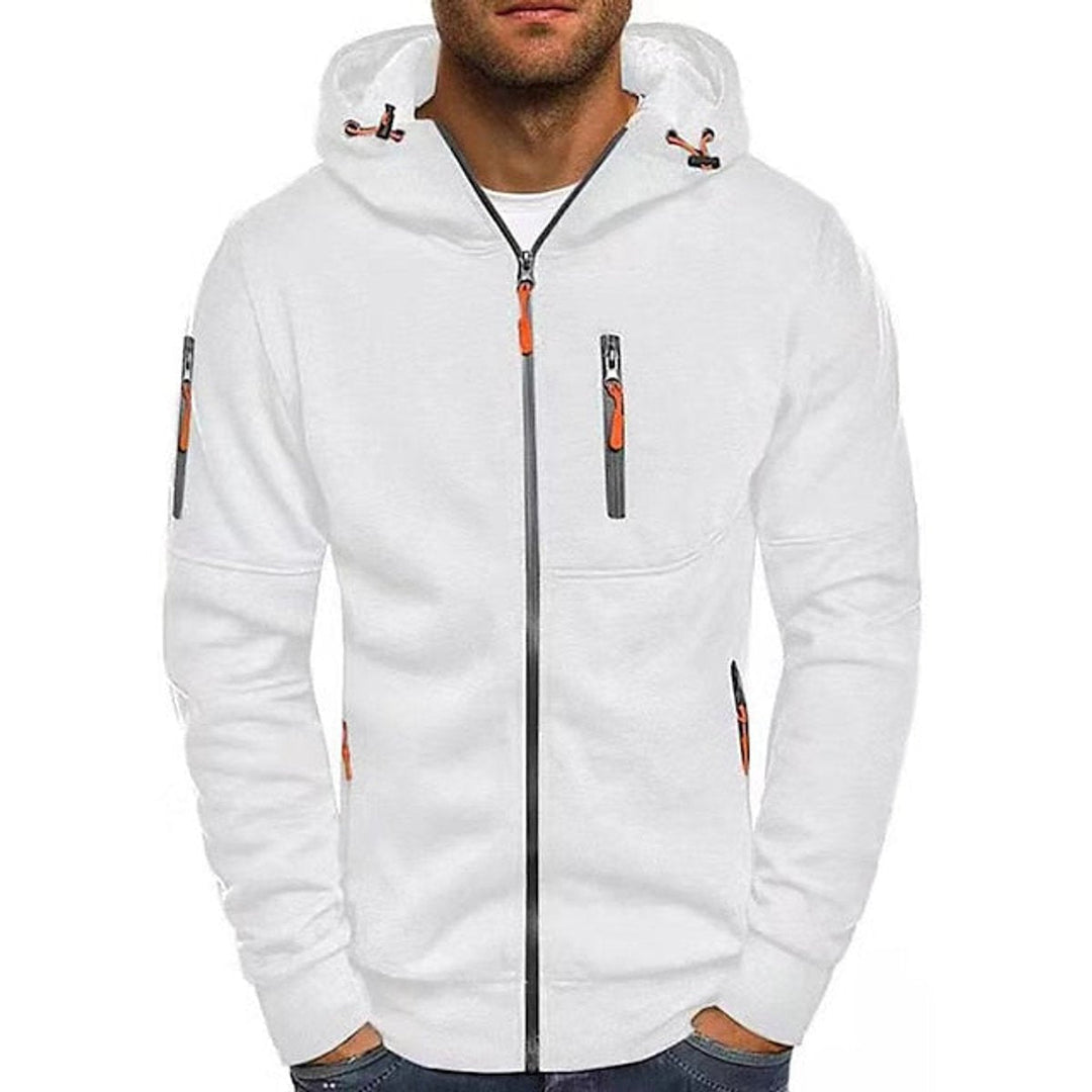Bennett white full-zip drawstring hooded sweater, front view