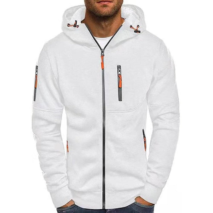 Bennett white full-zip drawstring hooded sweater, front view