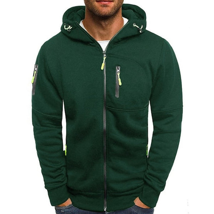 Bennett green full-zip drawstring hooded sweater, front view