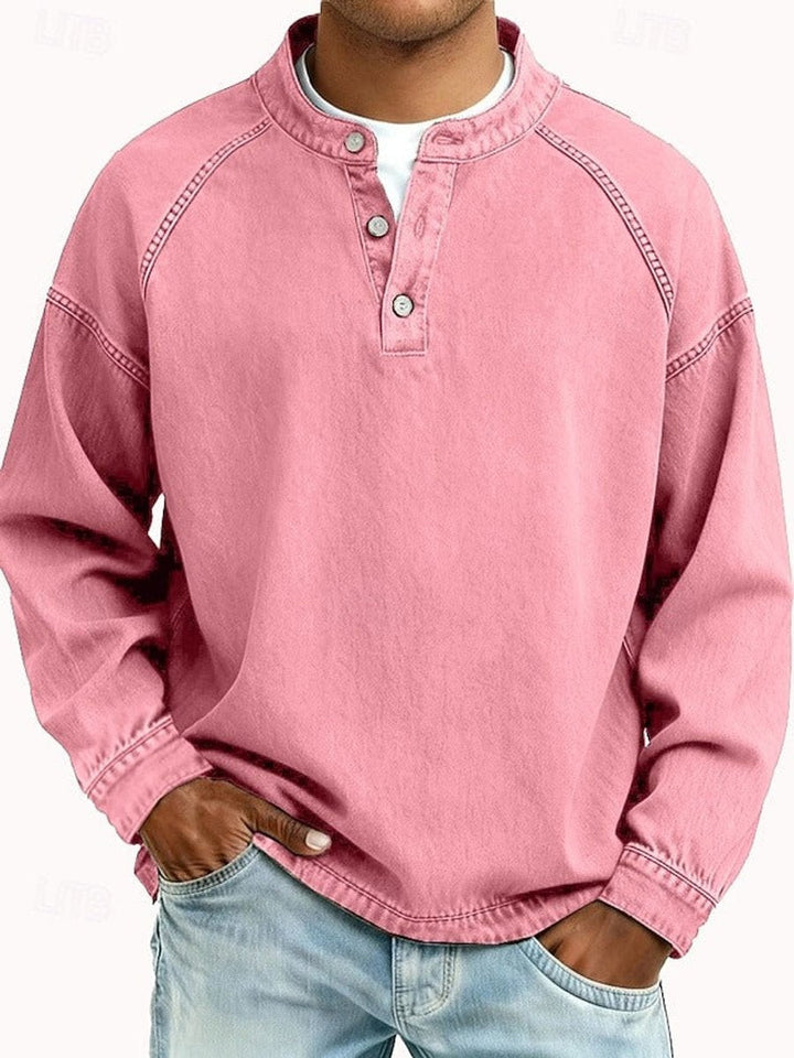 Bennett pink henley raglan sleeve pullover, front view
