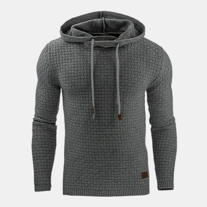 Bennett textured knit hooded sweater in gray, front view
