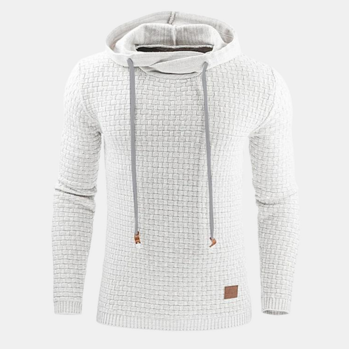 Bennett textured knit hooded sweater in white, front view