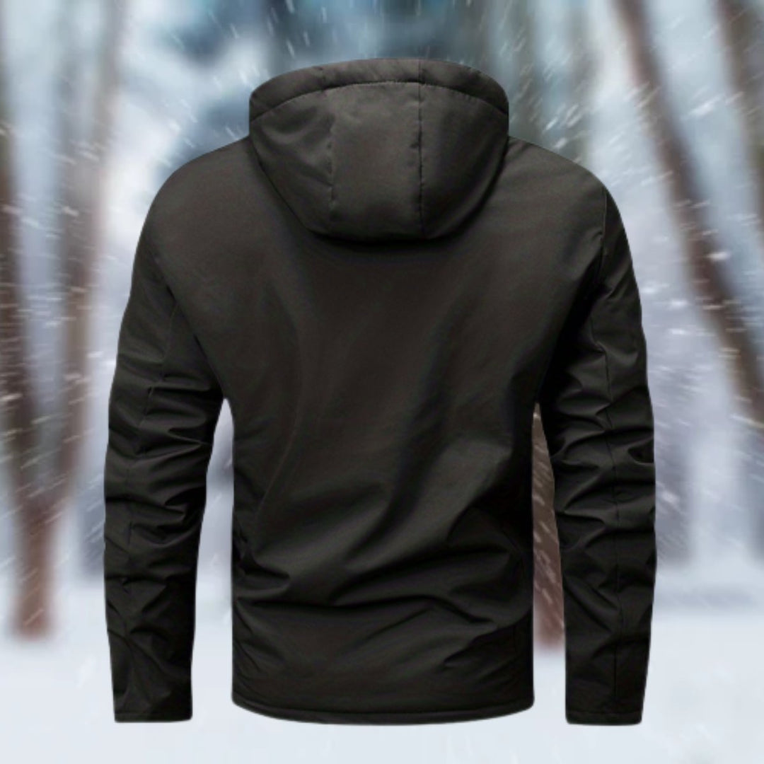 Callahan hooded waterproof winter jacket in black, back view