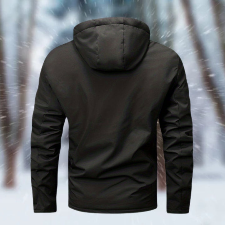 Callahan hooded waterproof winter jacket in black, back view
