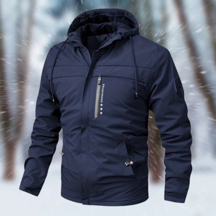 Callahan hooded waterproof winter jacket in navy, front view