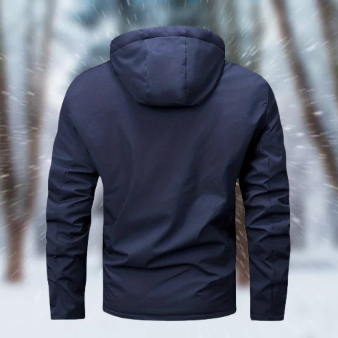 Callahan hooded waterproof winter jacket in navy, back view