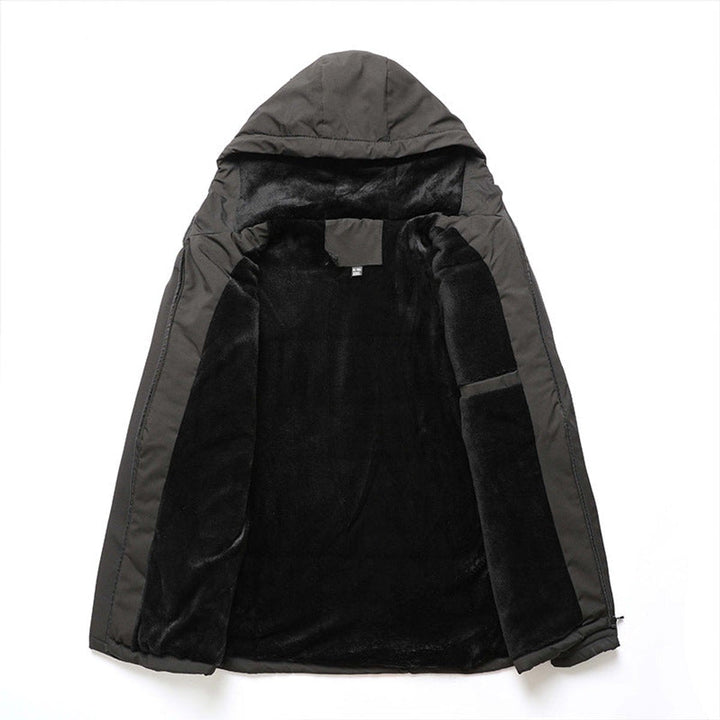 Callahan winter jacket fleece lining and hood detail, flat lay