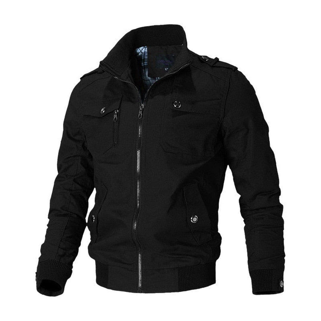 Callahan military bomber jacket in black, front view