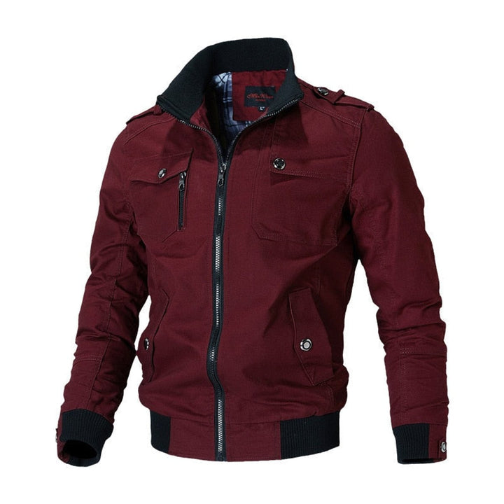 Callahan military bomber jacket in burgundy, front view