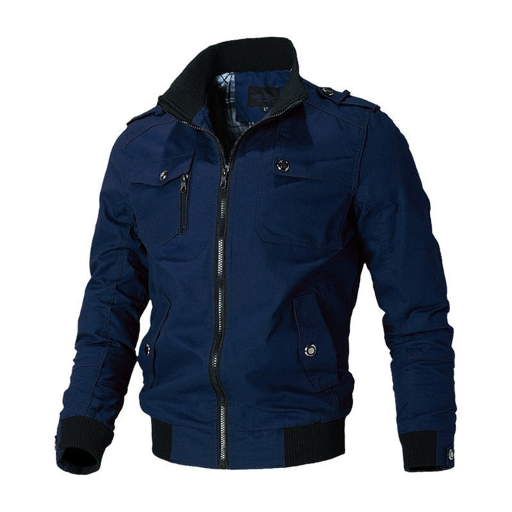Callahan military bomber jacket in navy blue, front view