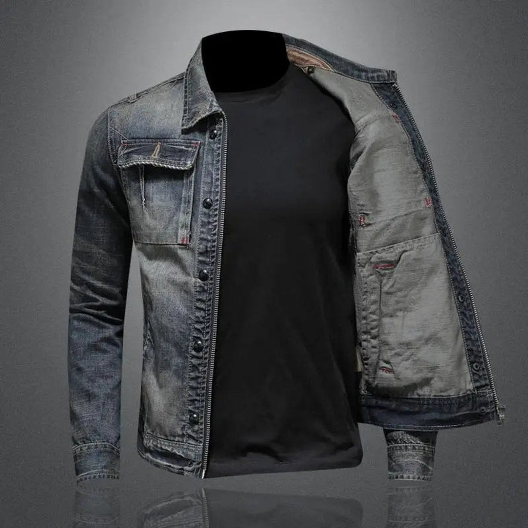 Callahan denim jacket open front showing lining detail