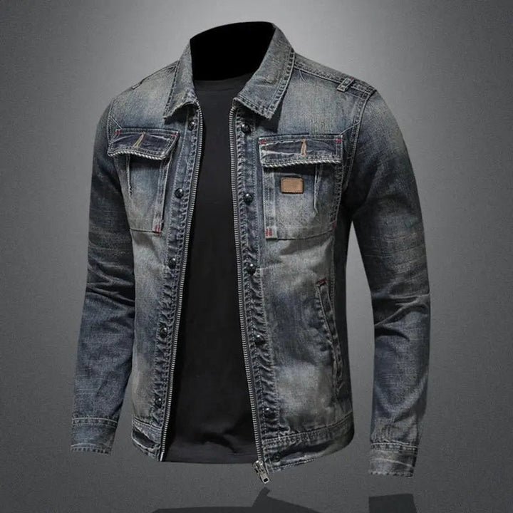 Callahan vintage wash denim jacket, front angled view