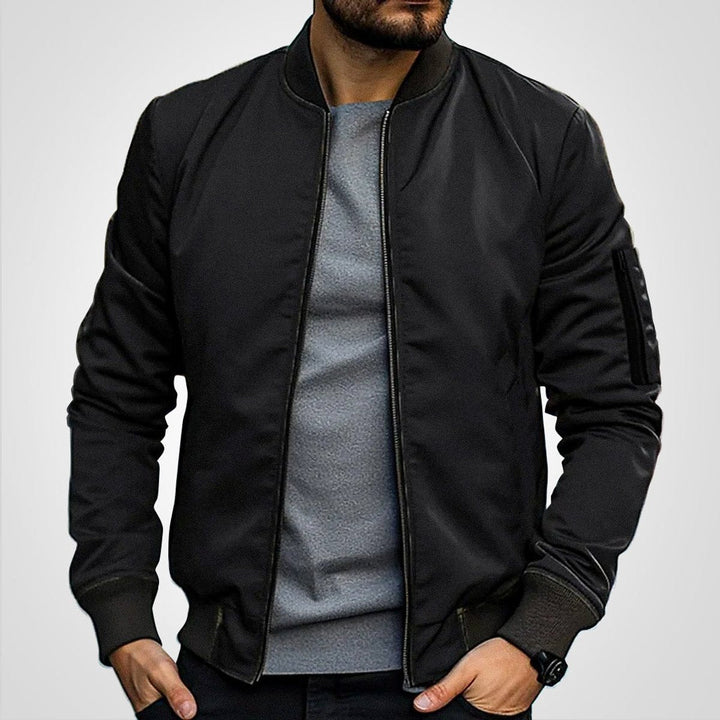 Callahan ribbed trim bomber jacket in black, front view