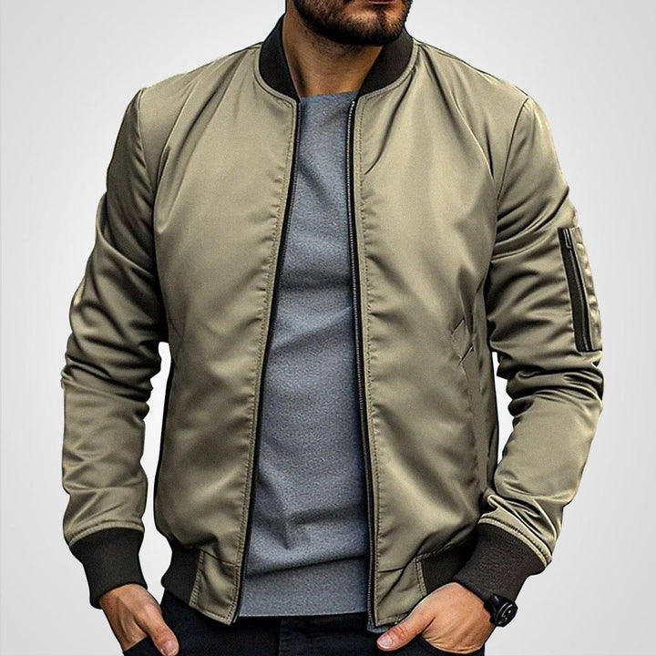 Callahan ribbed trim bomber jacket in khaki, front view
