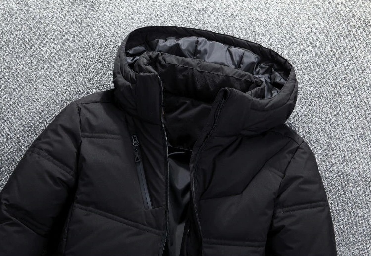 Desmond black winter jacket hood and collar close-up detail