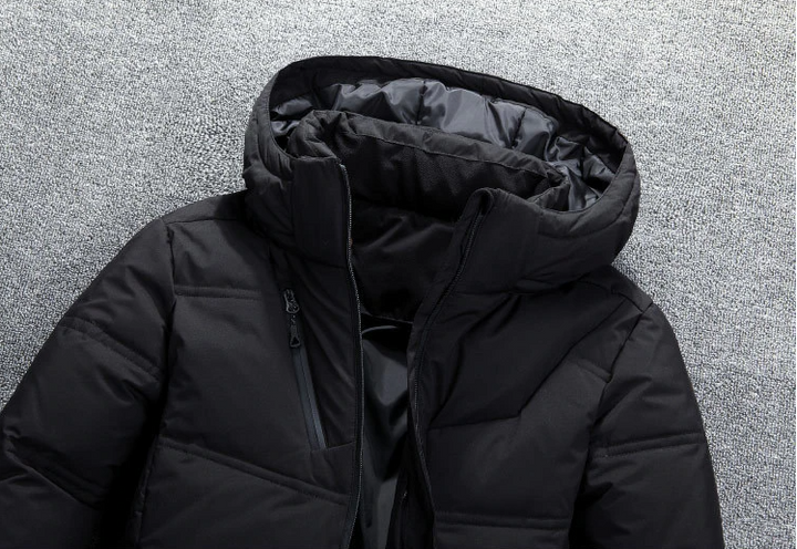 Desmond black winter jacket hood and collar close-up detail