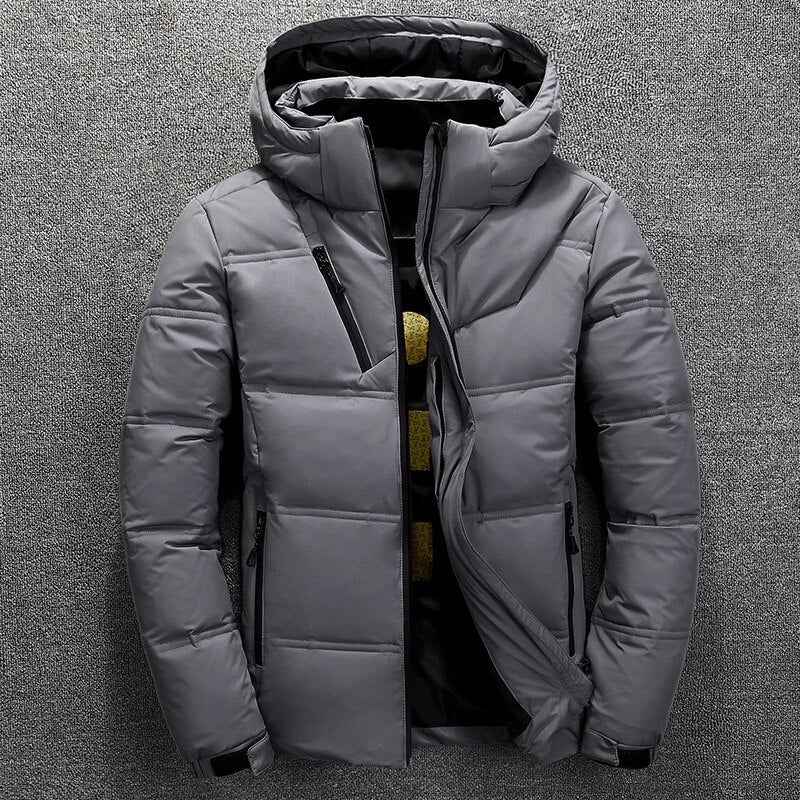 Desmond gray winter jacket, front view unzipped