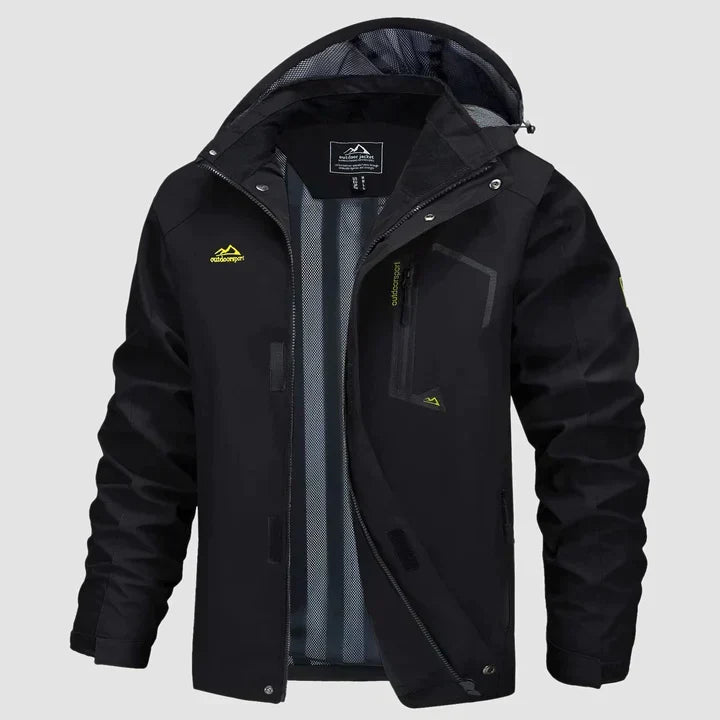 Desmond hooded winter jacket in black, front view