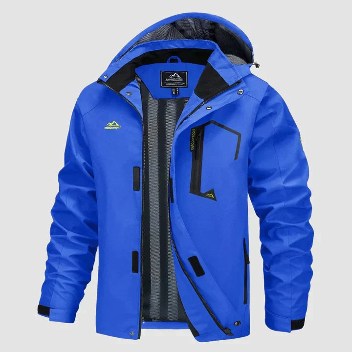 Desmond hooded winter jacket in light blue, front view