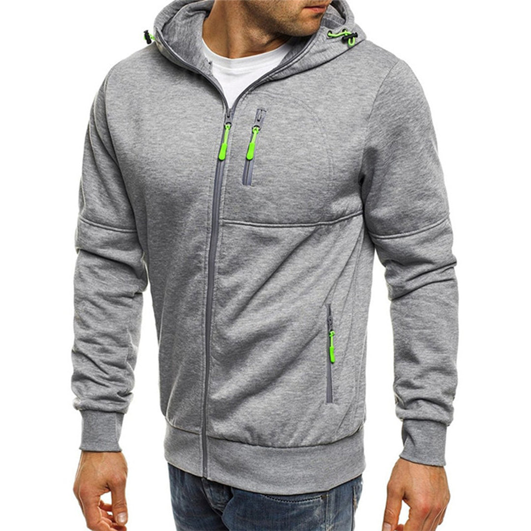 Elias light gray zip-up hoodie front view