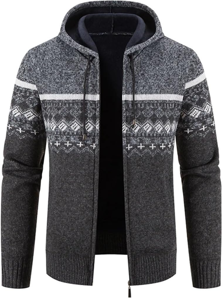 Elliot patterned hooded zip cardigan in gray, front view open