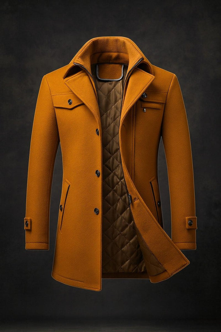 Emerson double-collar quilted-lined winter overcoat, front view