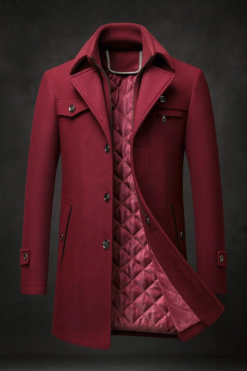 Emerson winter overcoat in burgundy, front view