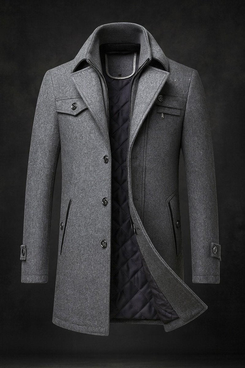 Emerson winter overcoat in gray, front view