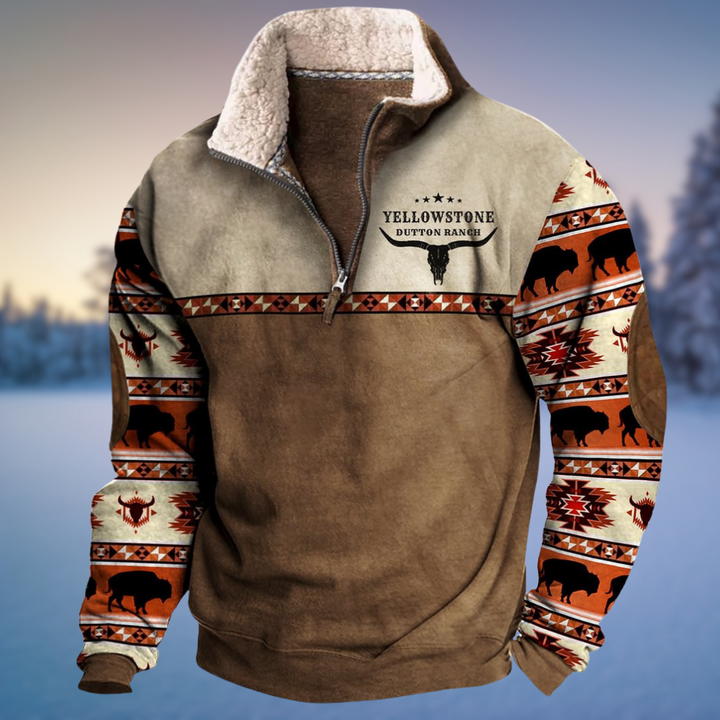 Emmett Yellowstone-inspired quarter zip pullover, front view