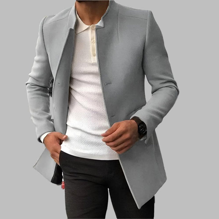 Foster slim-fit stand collar wool coat in gray, front view