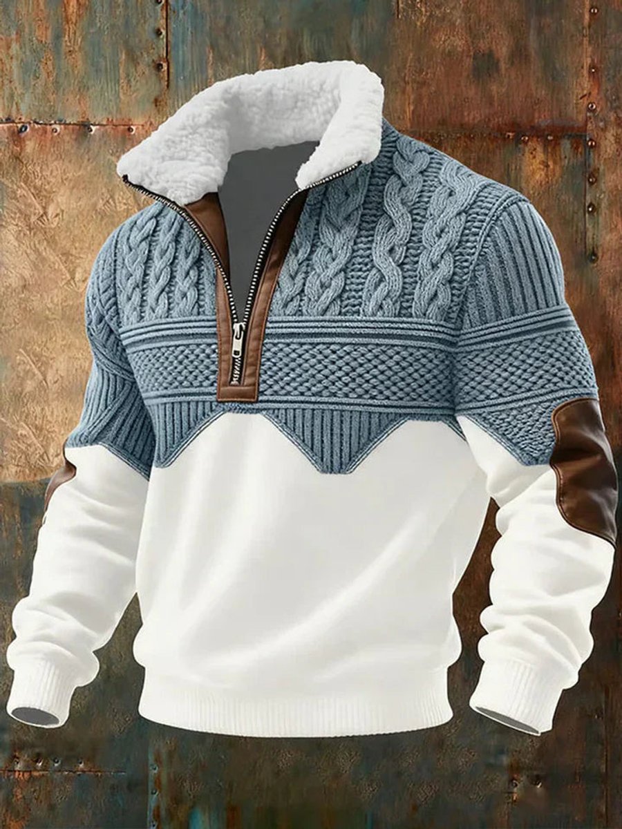 Griffin colorblock half-zip fleece collar knit sweater, front view