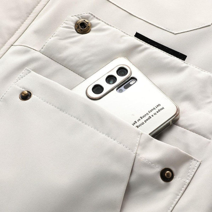 Griffin jacket chest pocket detail with phone