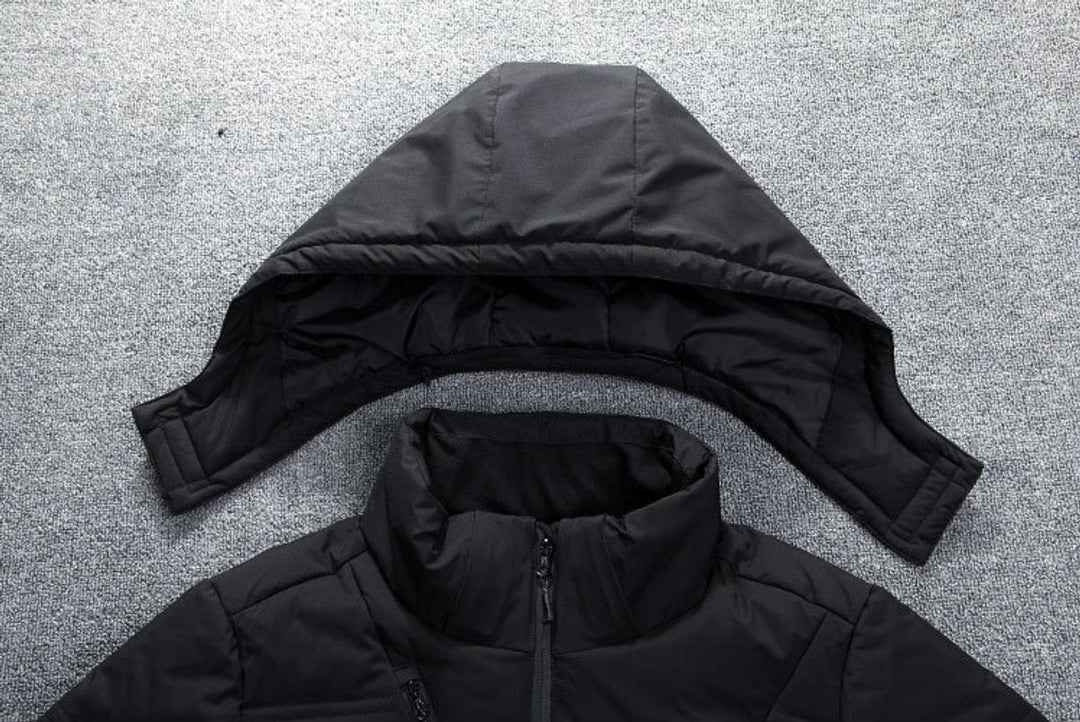 Griffin detachable hood shown separated from jacket collar in black