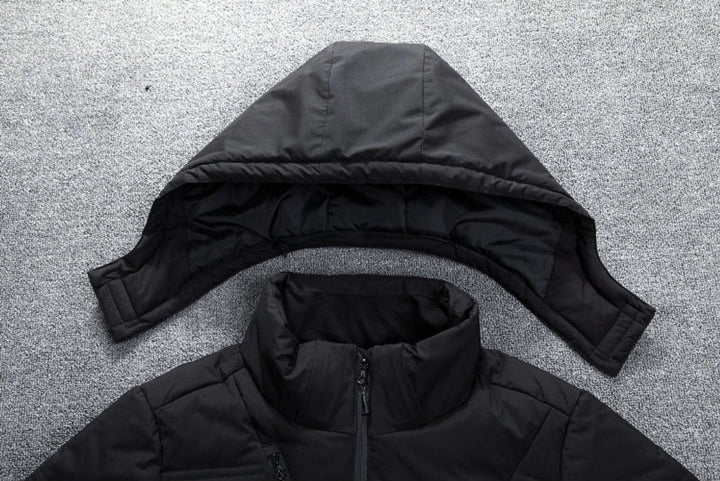 Griffin detachable hood shown separated from jacket collar in black