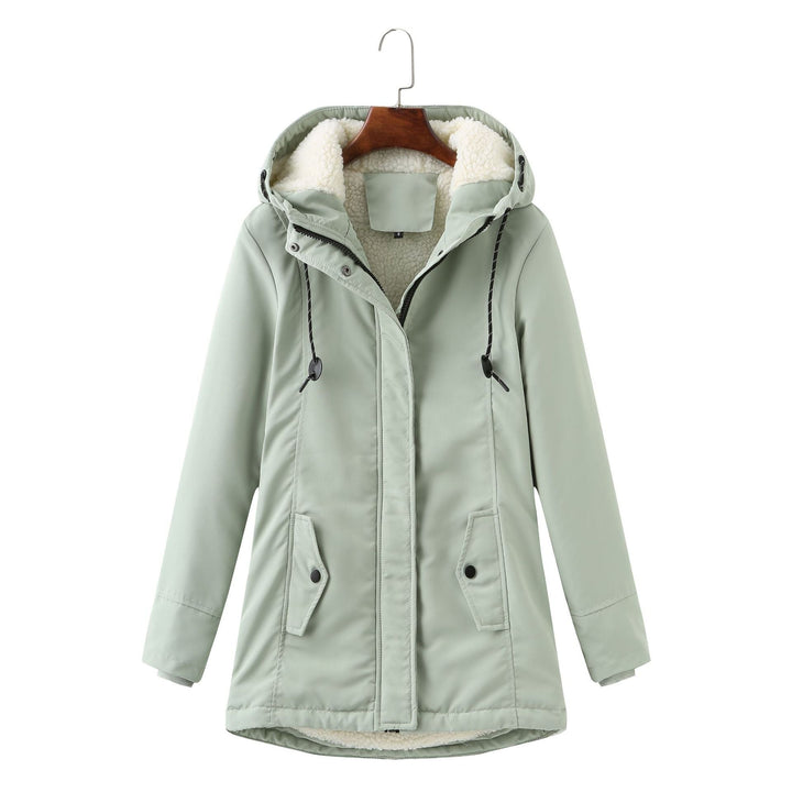 Harlow mint green sherpa lined hooded winter coat, front view